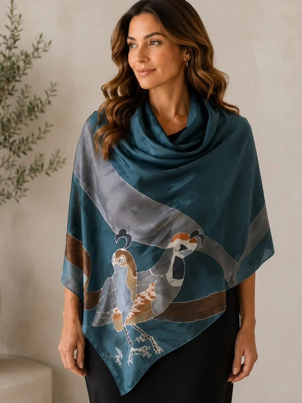 Deboragh McDonnell Signed Silk Scarf Hand Painted Birds 36x36 Designer Art Wrap